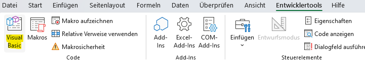 Excel VBA öffnen VIsual Basic Editor